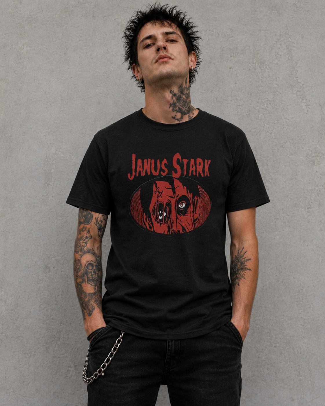 Janus Stark Crucify All the Leaders tee – black, front