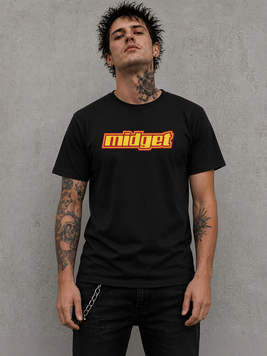 Midget yellow logo t-shirt on a black tee